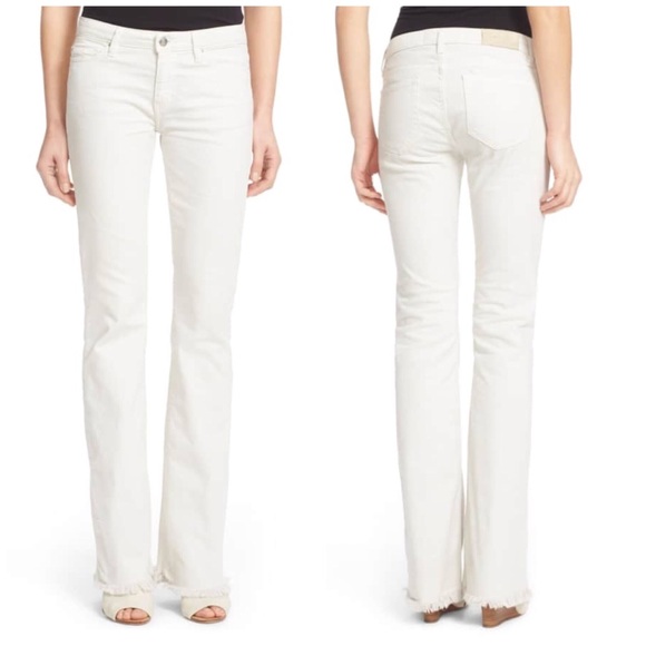 white raw edge jeans